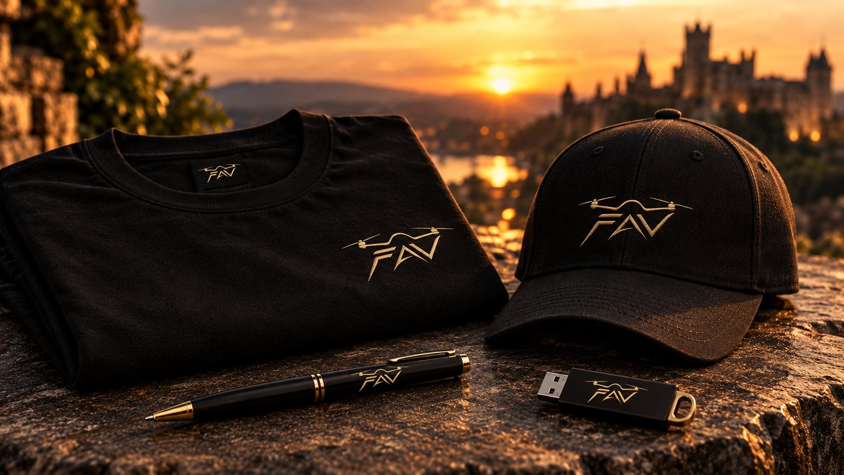 T-shirt, casquette, stylo et clé USB personnalisés FAV Video Art